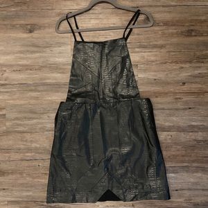 Croc Print Vegan Leather Overall Dress w Pockets